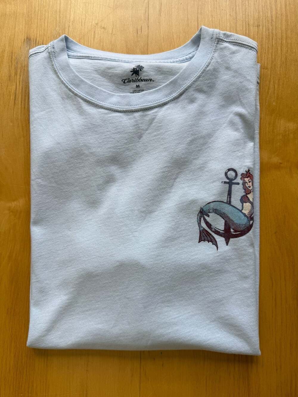 Caribbean Mermaid Club T-Shirt Size M Light Blue Graphic Tee
